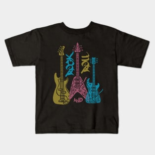 Rock and roll, electric guitars, music lover. dark background Kids T-Shirt